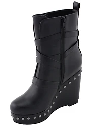 Milwaukee Leather Women's Triple Strap Wedge Boots - Round Toe