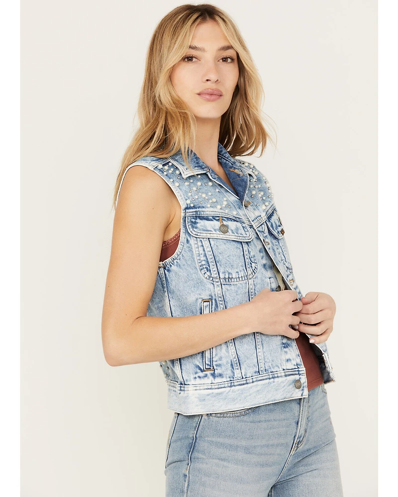 Lee Women's Light Wash Acid Denim Pearl Vest