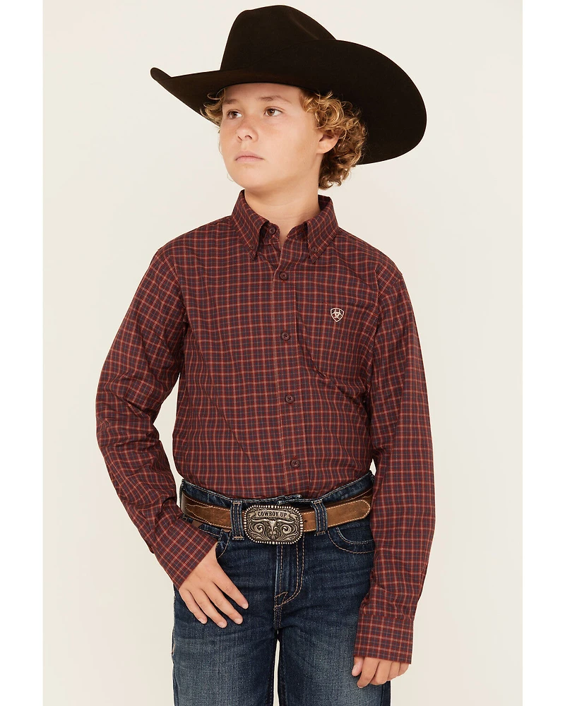 Ariat Boys' Pro Series Plaid Print Long Sleeve Button-Down Western Shirt