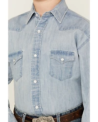 Rock & Roll Denim Boys' Light Wash Long Sleeve Pearl Snap Western Shirt