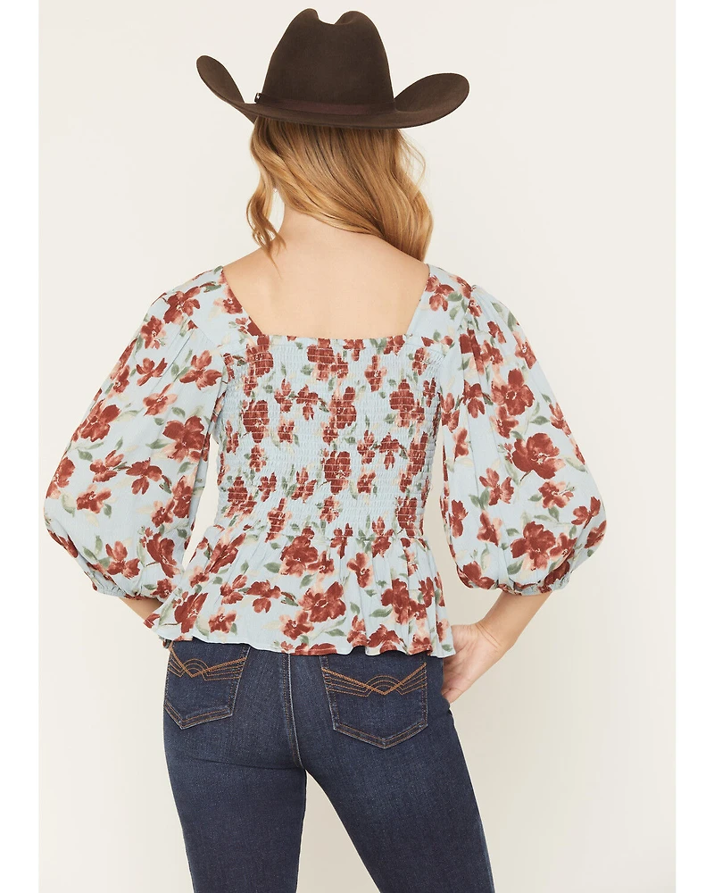 Wild Moss Women's Floral Knot Front Print Top