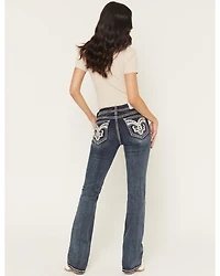 Grace LA Women's Medium Wash Mid Rise Embellished Bootcut Stretch Denim Jeans