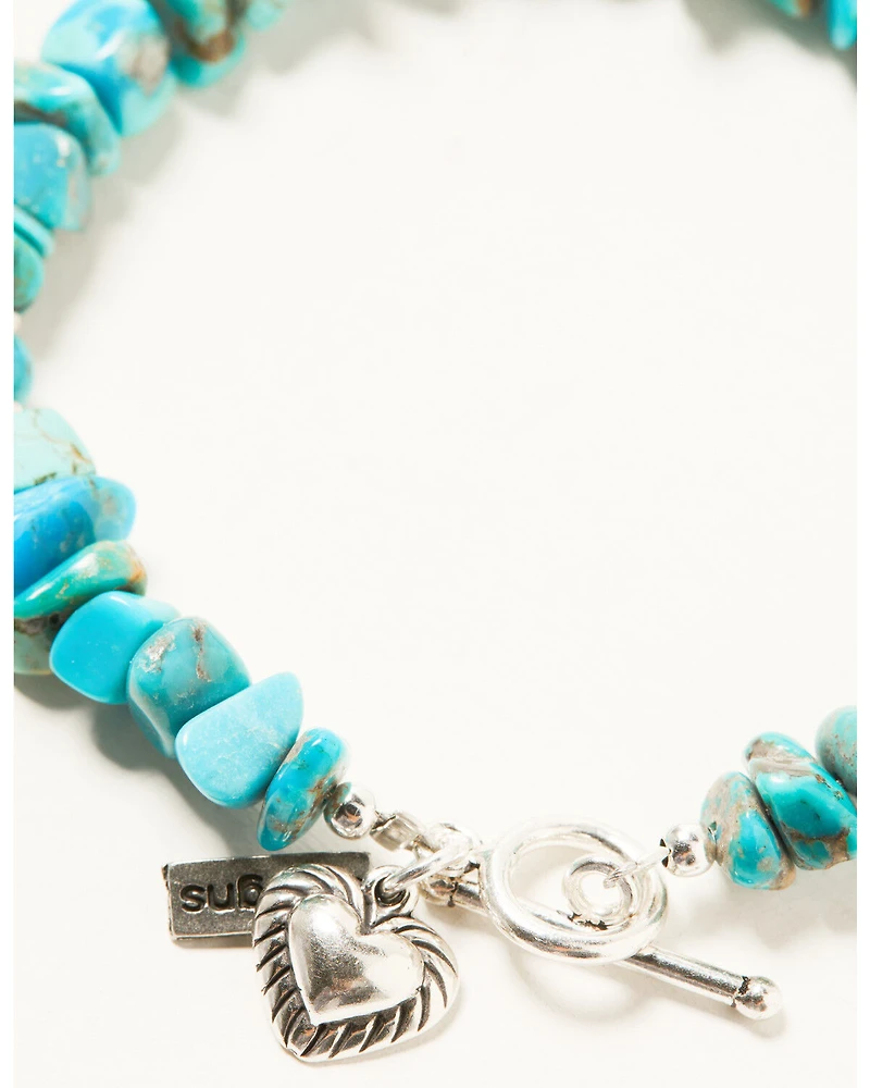 Paige Wallace Women's Heart Charm Mixed Turquoise Chip Bracelet