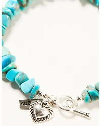 Paige Wallace Women's Heart Charm Mixed Turquoise Chip Bracelet