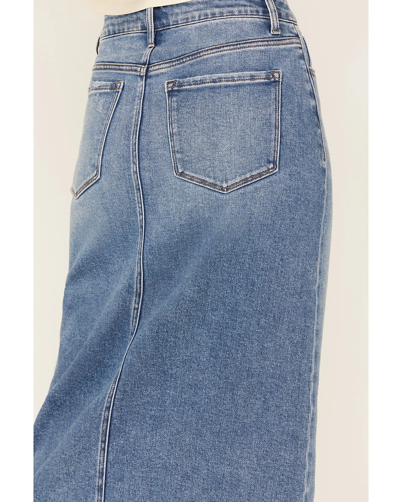 Vervet Women's Medium Wash Denim Midi Skirt