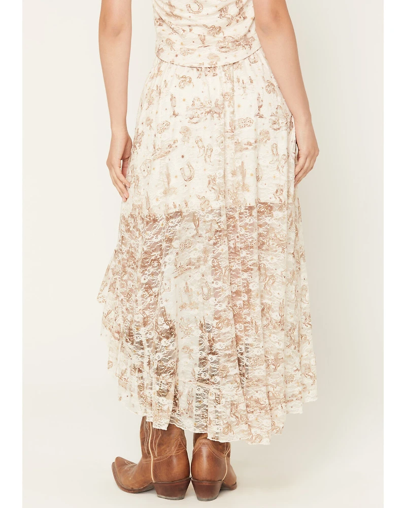 Shyanne Women's Western Conversation Print Lace High-Low Skirt
