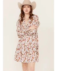 Roper Women's Feather Print Long Sleeve Mini Dress