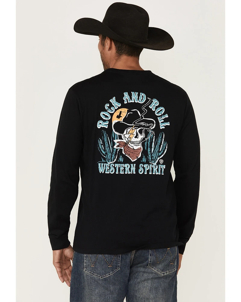 Rock & Roll Denim Men's Cowboy Skull Long Sleeve Graphic T-Shirt