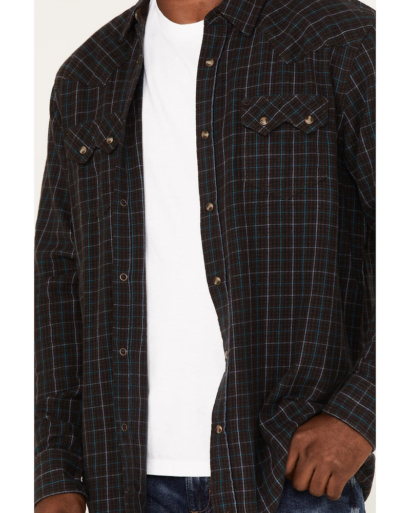 Moonshine Spirit Men's Cask Small Plaid Print Snap Western Flannel Shirt