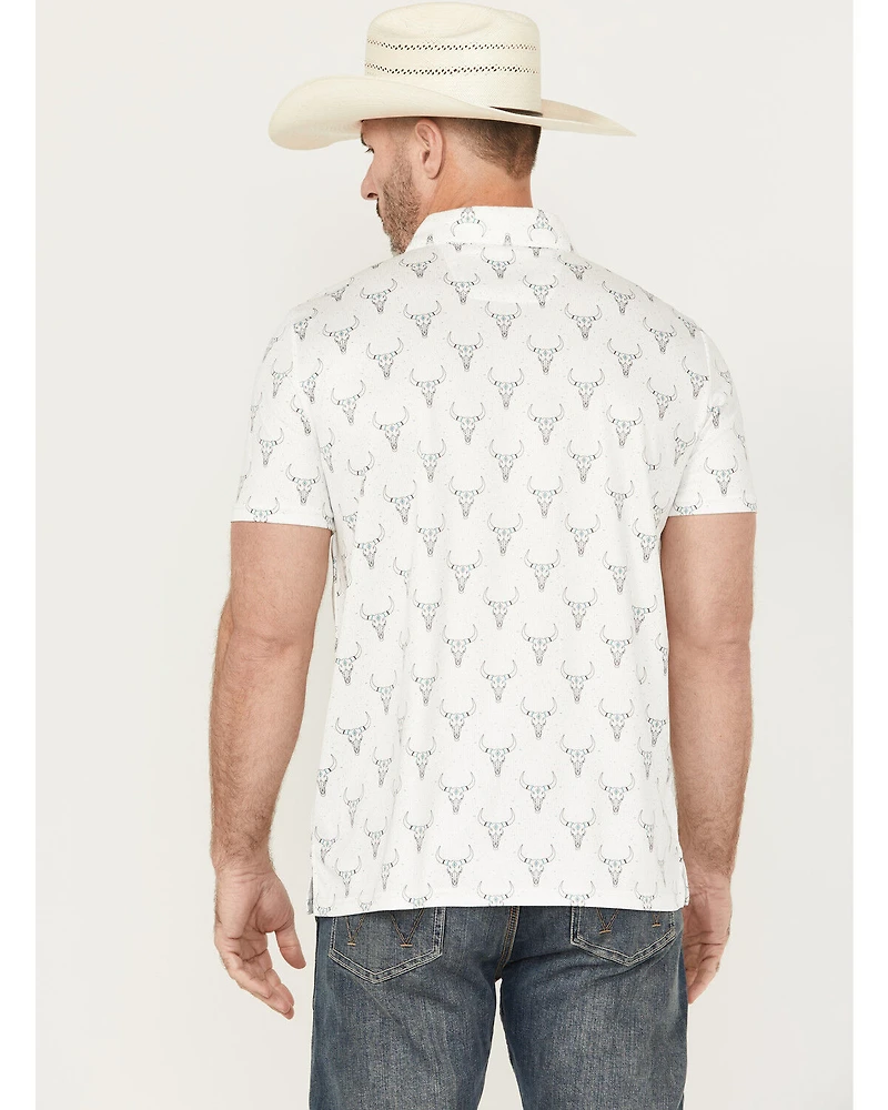Rock & Roll Denim Men's Longhorn Print Short Sleeve Button-Down Polo