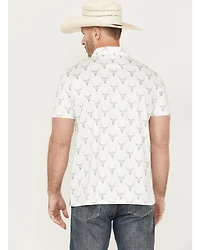 Rock & Roll Denim Men's Longhorn Print Short Sleeve Button-Down Polo