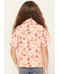 Wrangler Girls' Conversation Print Short Sleeve Snap Western Shirt