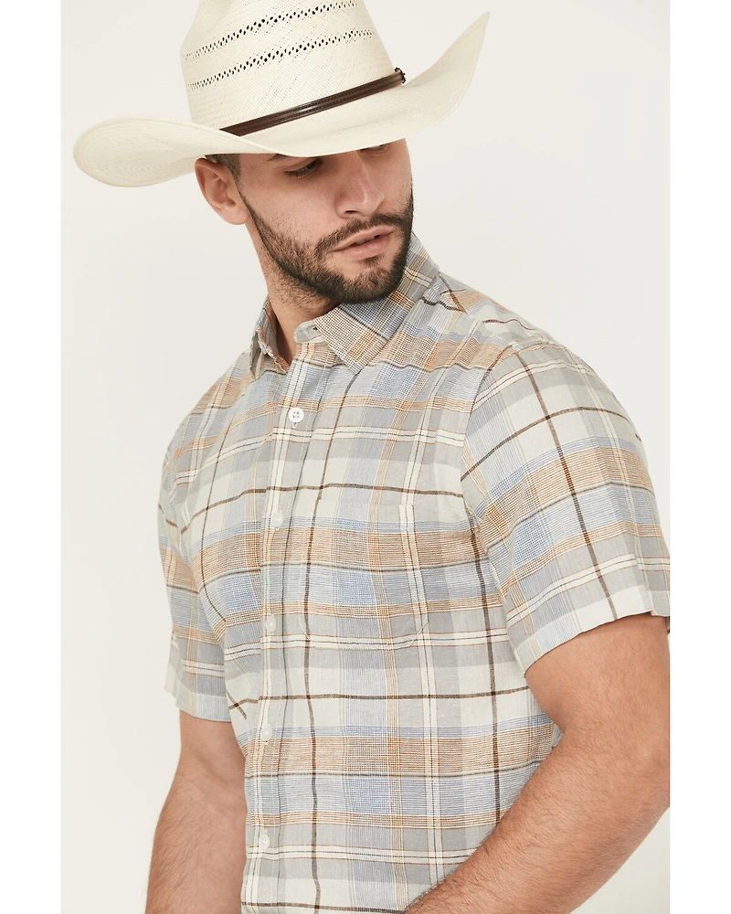Pendleton Men's Dawson Plaid Print Short Sleeve Button-Down Linen Shirt