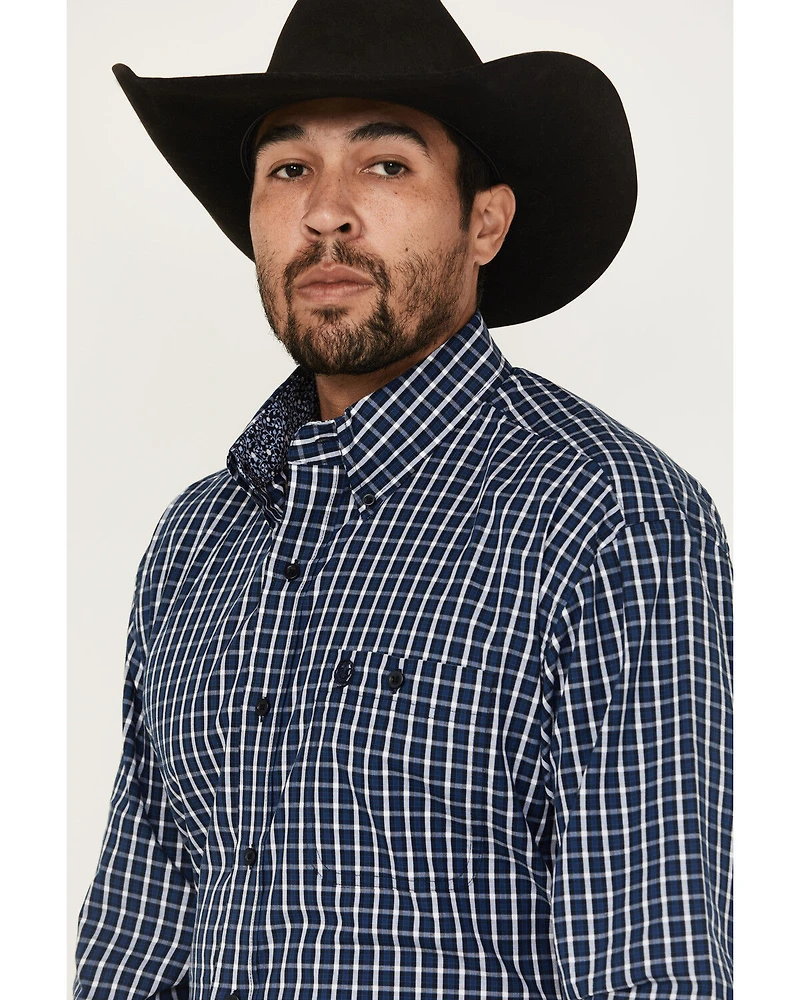 George Strait by Wrangler Men's Plaid Print Long Sleeve Button-Down Stretch Western Shirt - Big