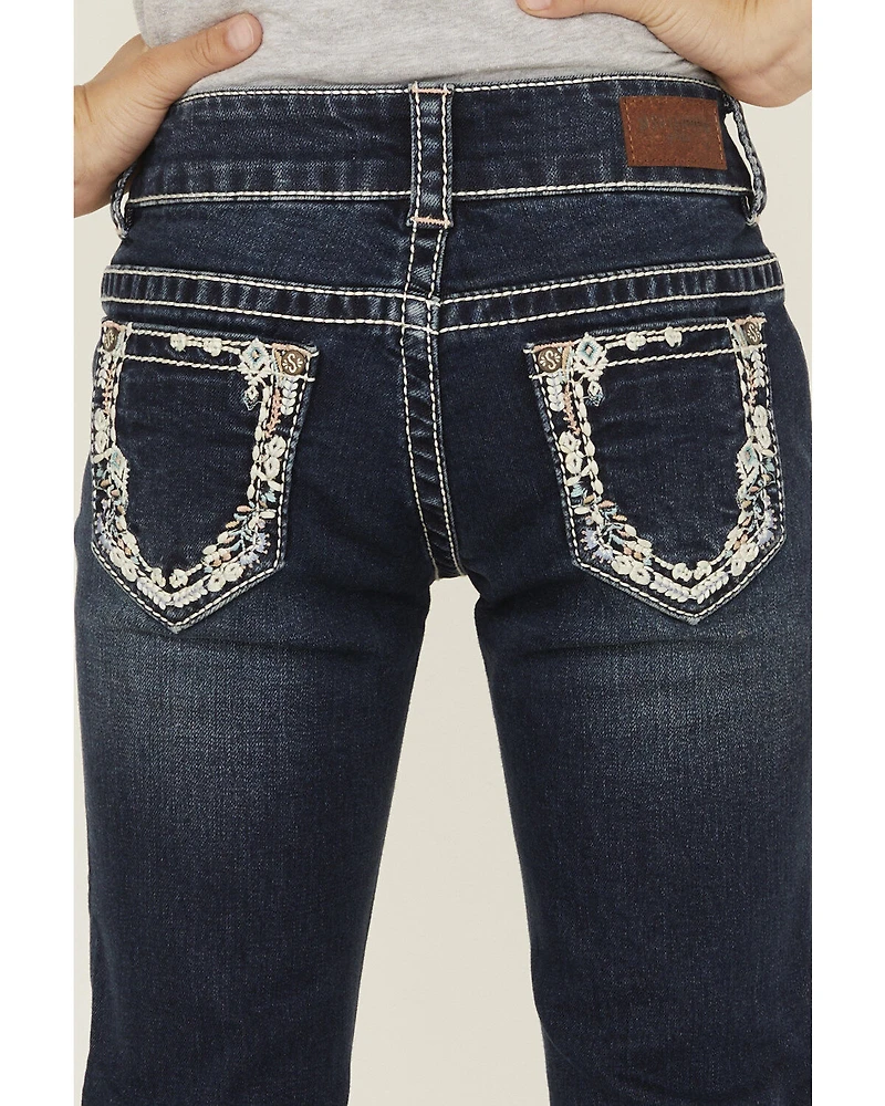 Shyanne Little Girls' Southwestern Floral Border Pocket Stretch Bootcut Denim Jeans