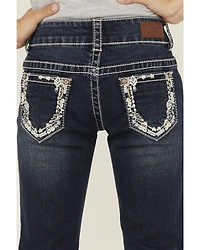 Shyanne Little Girls' Southwestern Floral Border Pocket Stretch Bootcut Denim Jeans
