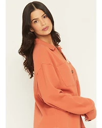 Cleo & Wolf Women's Solid French Terry Long Sleeve Quarter Button-Down Shirt