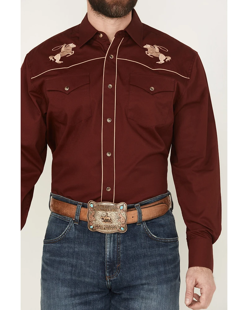 Rodeo Clothing Men's Embroidered Long Sleeve Snap Western Shirt