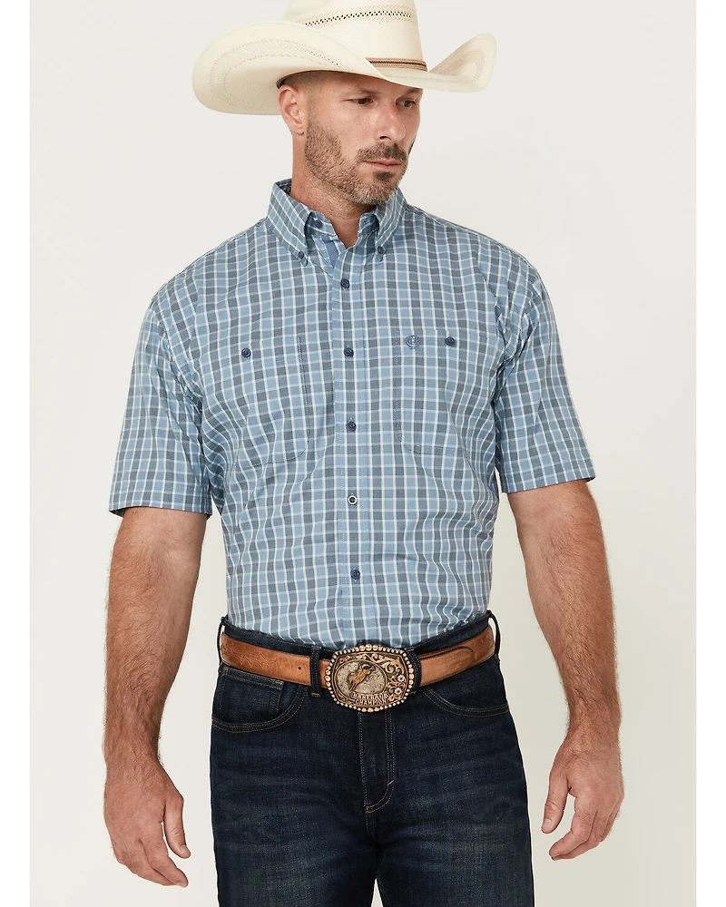 George Strait by Wrangler Men's Plaid Print Short Sleeve Button-Down Western Shirt