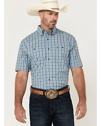 George Strait by Wrangler Men's Plaid Print Short Sleeve Button-Down Western Shirt