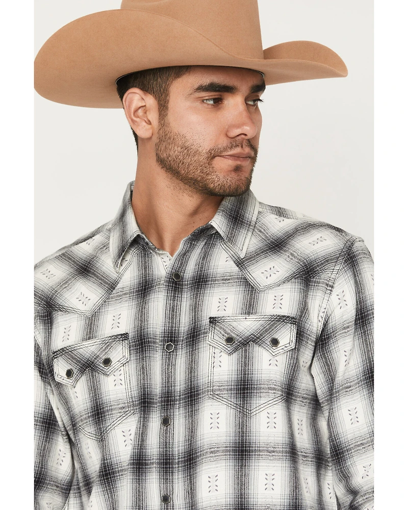 Moonshine Spirit Men's Smoke Stack Plaid Print Long Sleeve Snap Western Shirt