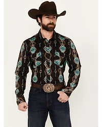Rock & Roll Denim Men's Southwestern Print Long Sleeve Snap Stretch Western Shirt