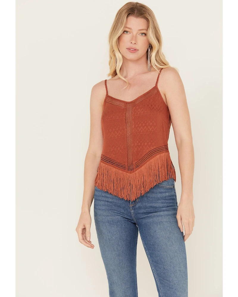 Idyllwind Women's Lace & Fringe Handkerchiefed Tank
