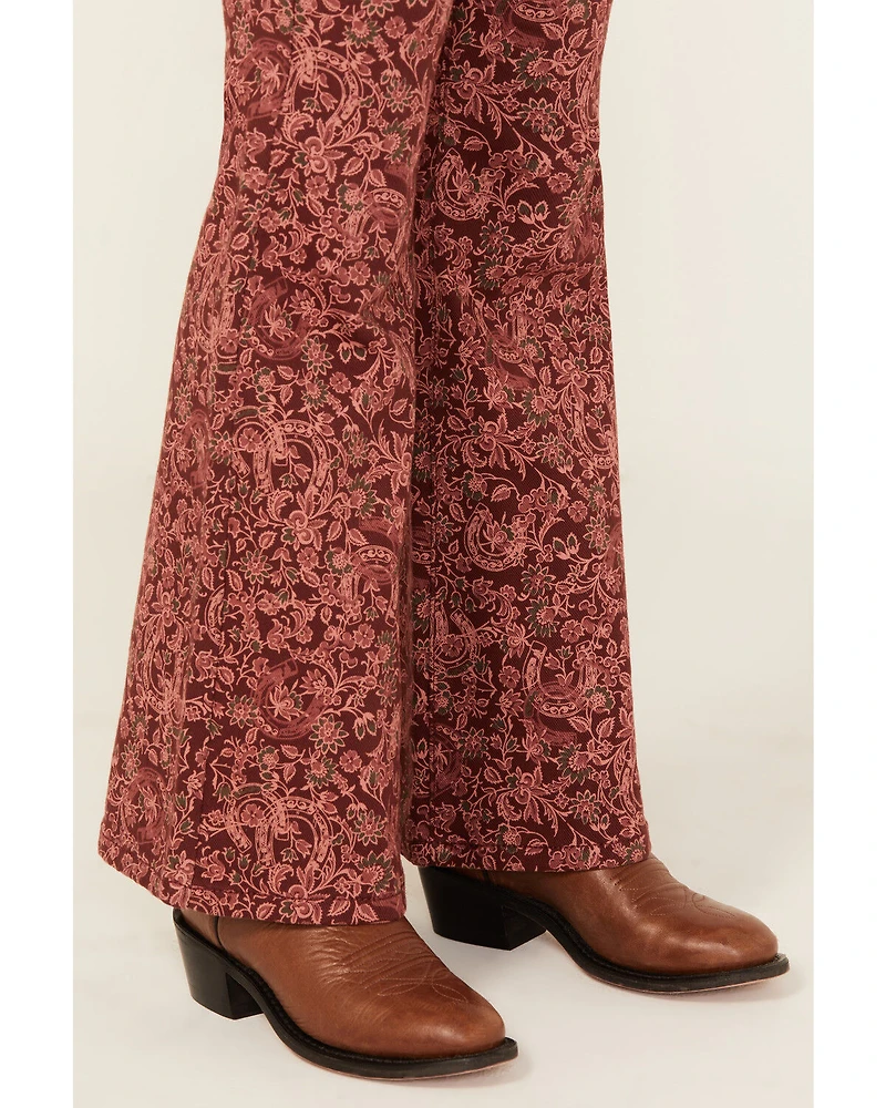 Rock & Roll Denim Girls' Floral Horseshoe Print Flare Stretch Jeans
