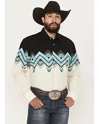 Panhandle Slim Men's Southwestern Border Print Long Sleeve Pearl Snap Western Shirt