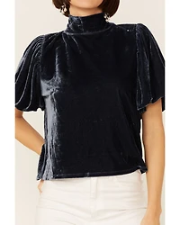 Free People Women's Velvet Knit Claudia Puff Short Sleeve Tee