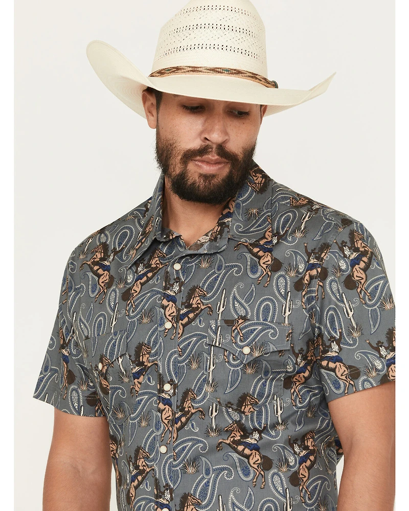 Rock & Roll Denim Men's Dale Brisby Horse Print Short Sleeve Snap Stretch Western Shirt