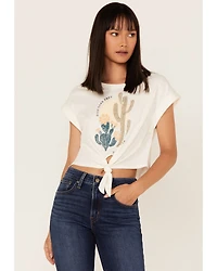 Shyanne Women's Desert Sun Cactus Graphic Tie Front Tee