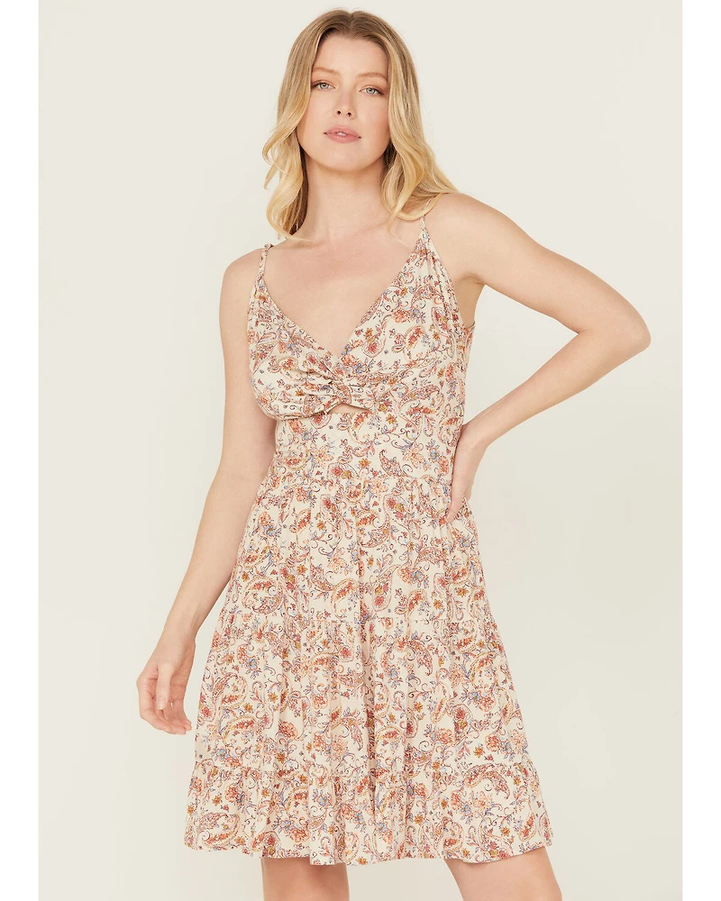 Wild Moss Women's Floral Print Front Knot Mini Dress