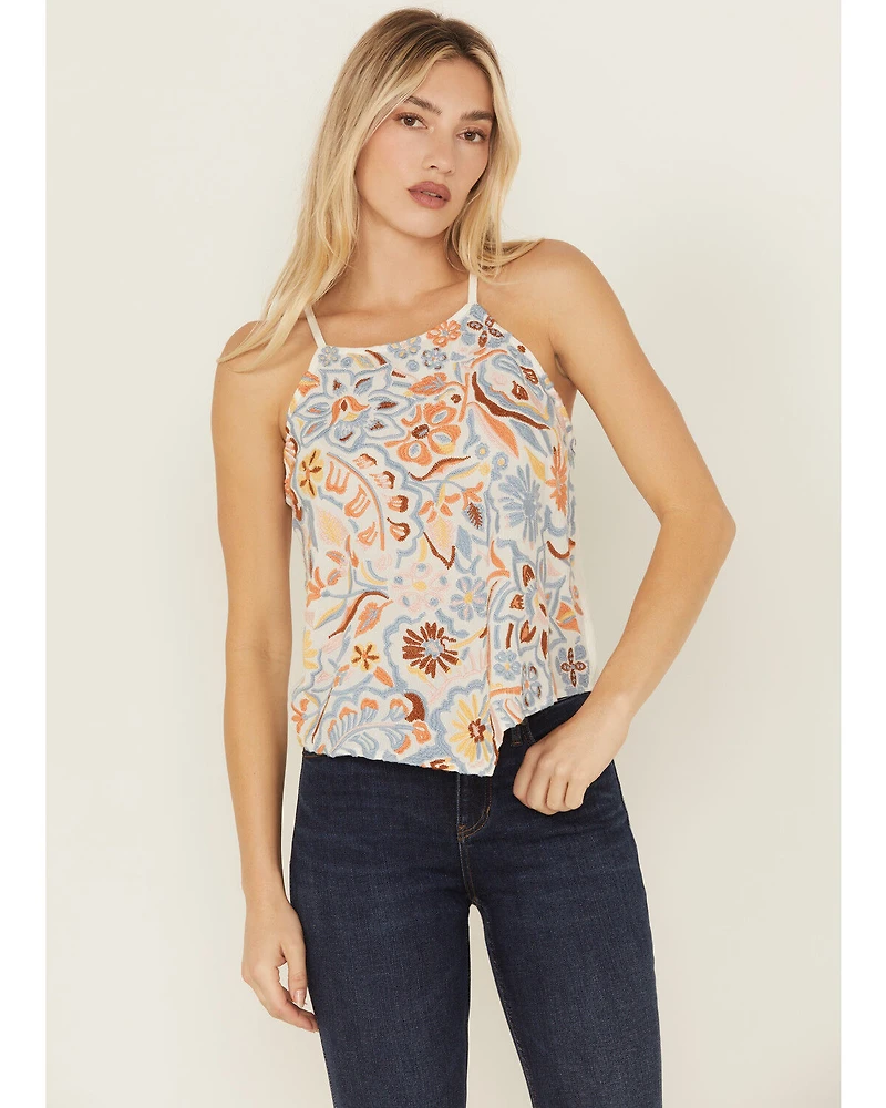 Idyllwind Women's Floral Haze Embroidered Crinkle Tank Top