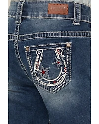 Shyanne Little Girls' Americana Horseshoe Pocket Stretch Bootcut Jeans