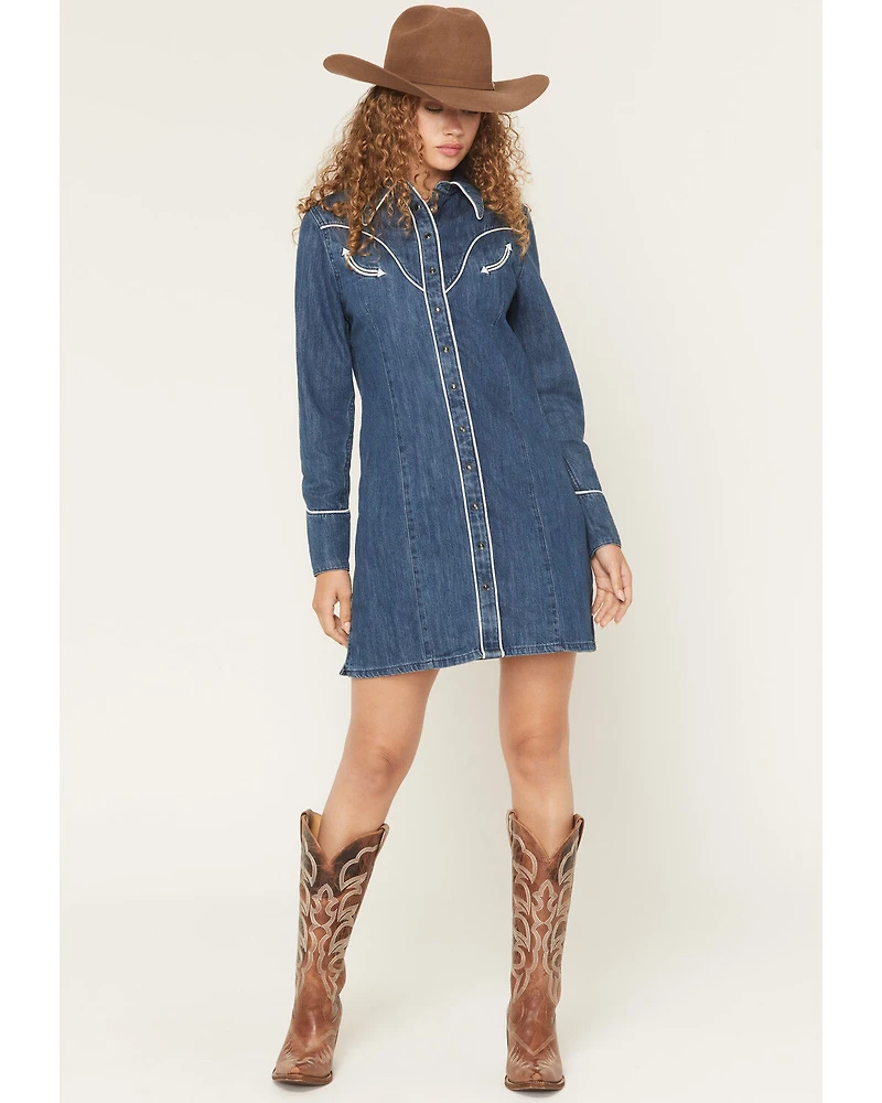 Wrangler Women's Western Long Sleeve Snap Mini Denim Dress