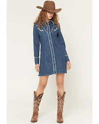 Wrangler Women's Western Long Sleeve Snap Mini Denim Dress