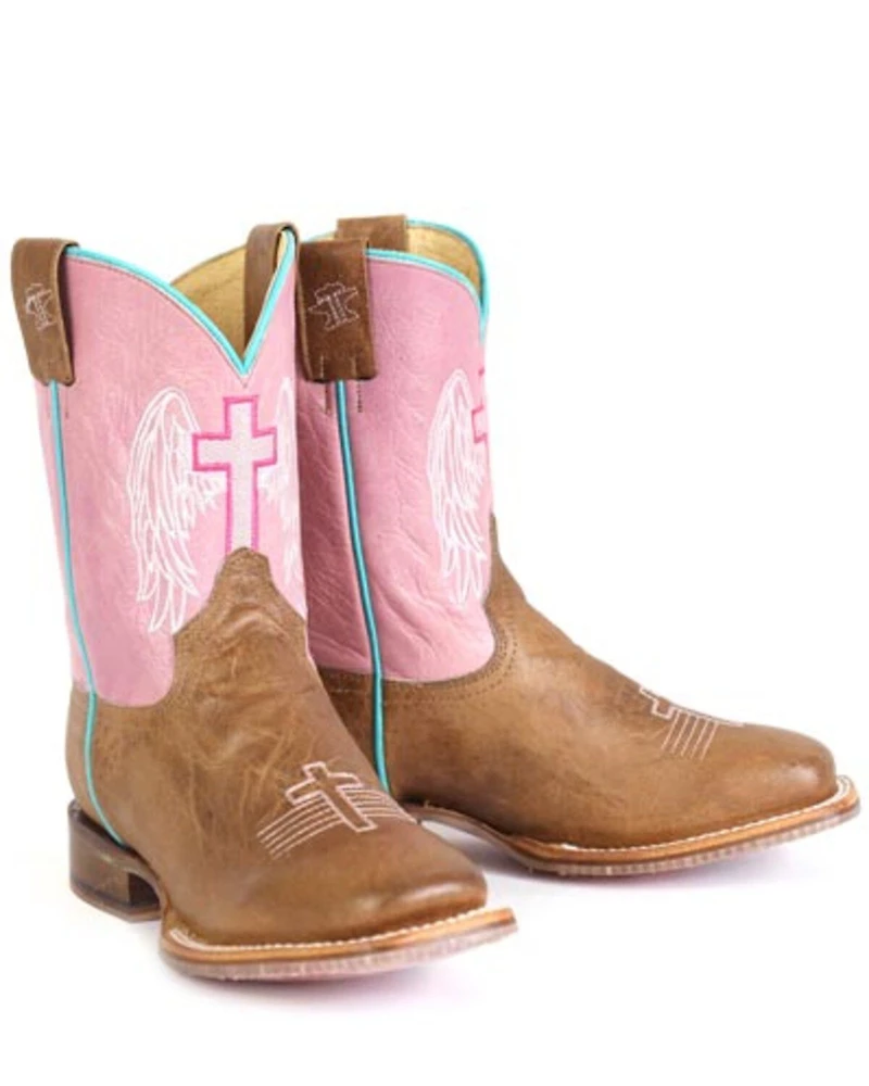 Tin Haul Girls' Angel Wings Western Boots - Broad Square Toe