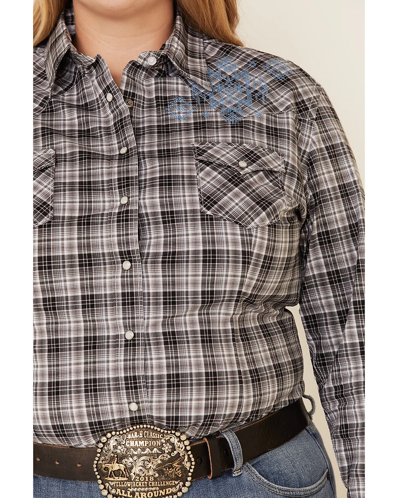 Rough Stock by Panhandle Women's West Bourne Plaid Print Long Sleeve Western Shirt - Plus