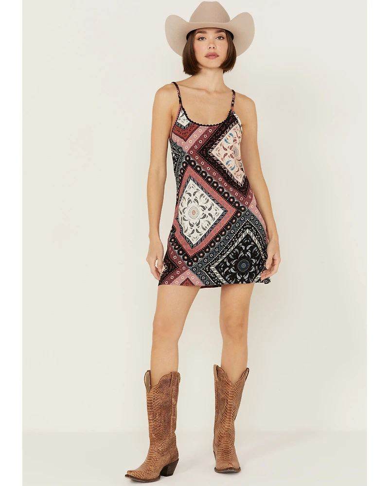 Shyanne Women's Patchwork Printed Sleeveless Mini Slip Dress