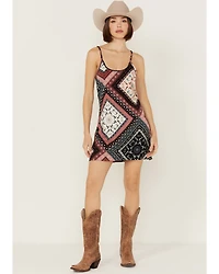 Shyanne Women's Patchwork Printed Sleeveless Mini Slip Dress