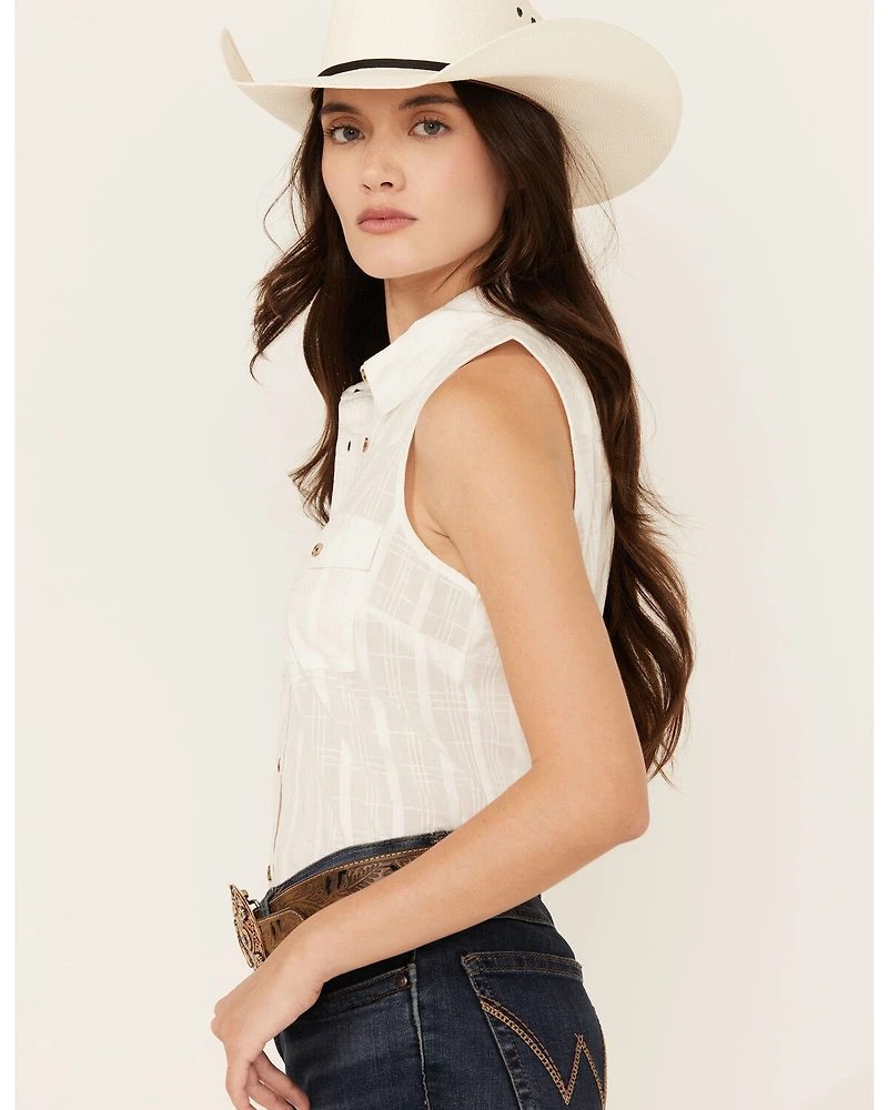 Shyanne Women's Shadow Striped Sleeveless Button-Down Western Shirt