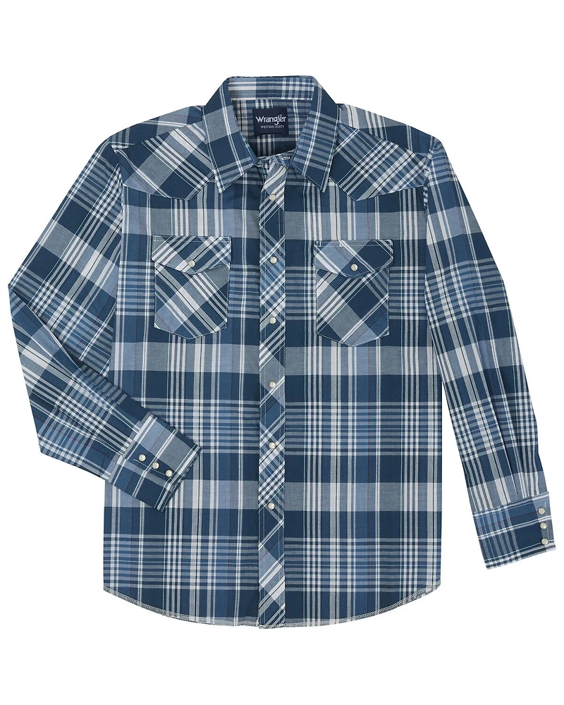 Wrangler Men's Assorted Stripe or Plaid Classic Long Sleeve Pearl Snap Western Shirt