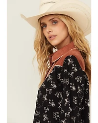 Cruel Girl Women's Conversation Print Long Sleeve Snap Western Shirt