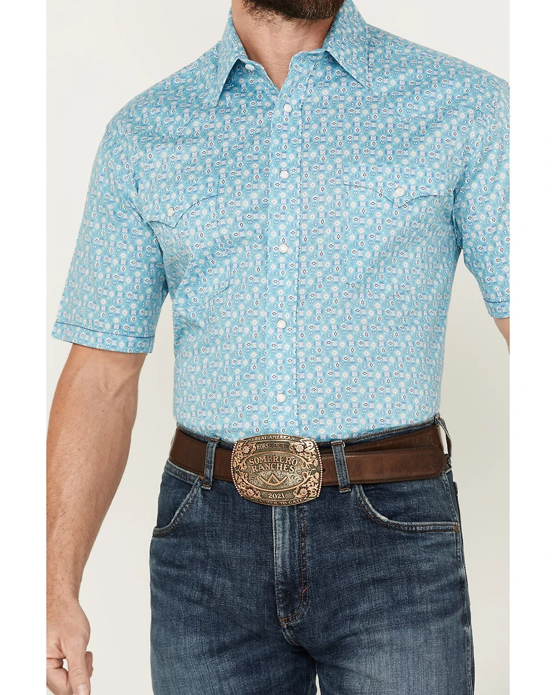 Panhandle Men's Southwestern Print Short Sleeve Pearl Snap Stretch Western Shirt