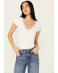 Shyanne Women's V Neck Short Sleeve Stretch Knit Top