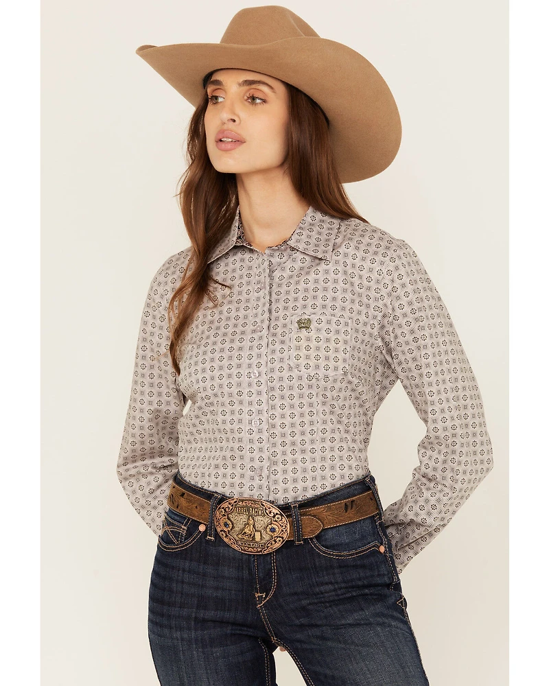 Cinch Women's Medallion Print Long Sleeve Button-Down Stretch Western Shirt