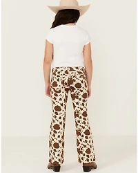 Rock & Roll Denim Girls' Cow Print Flare Stretch Jeans