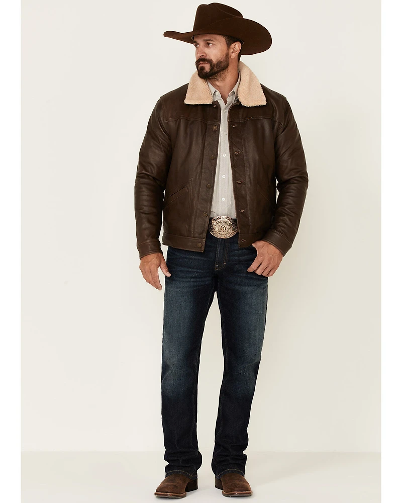 Wrangler Men's Vintage Sherpa Lined Leather Jacket