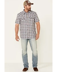 Moonshine Spirit Men's Fence Post Plaid Short Sleeve Snap Western Shirt